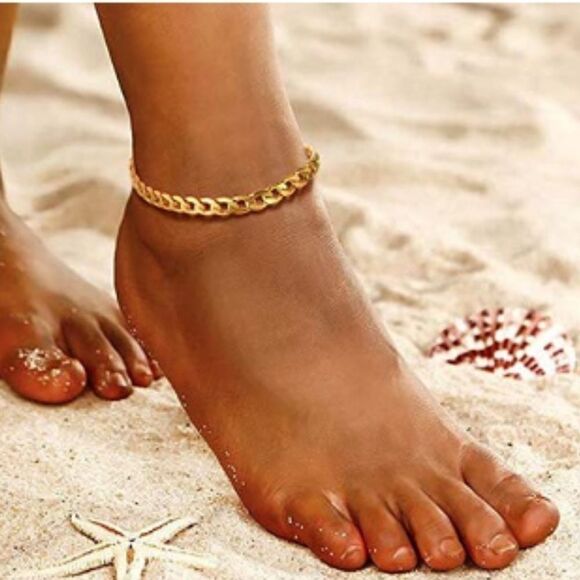 #33 Gold Cuban  Chain Anklet Adjustable Ankle Bracelet - Picture 1 of 8